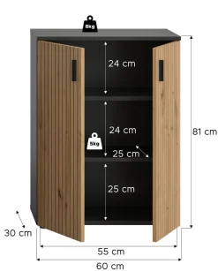 Badhochschrank Mone Basalt Nachbildung Artisan Oak Nachbildung B/H/T: ca. 60x81x30 cm