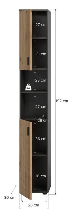 Badhochschrank Mone Basalt Nachbildung Artisan Oak Nachbildung B/H/T: ca. 30x192x30 cm