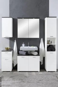 Badhochschrank Praya Dark Concret Nachbildung weiß Hochglanz B/H/T: ca. 36x190x32 cm