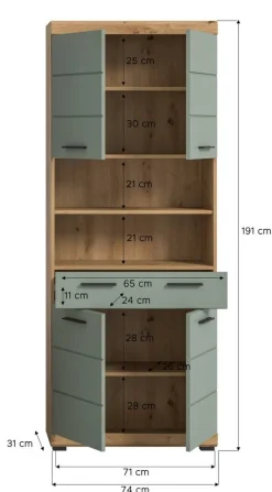 Badhochschrank Scout Eiche Artisan Nachbildung salbei Nachbildung B/H/T: ca. 74x191x31 cm