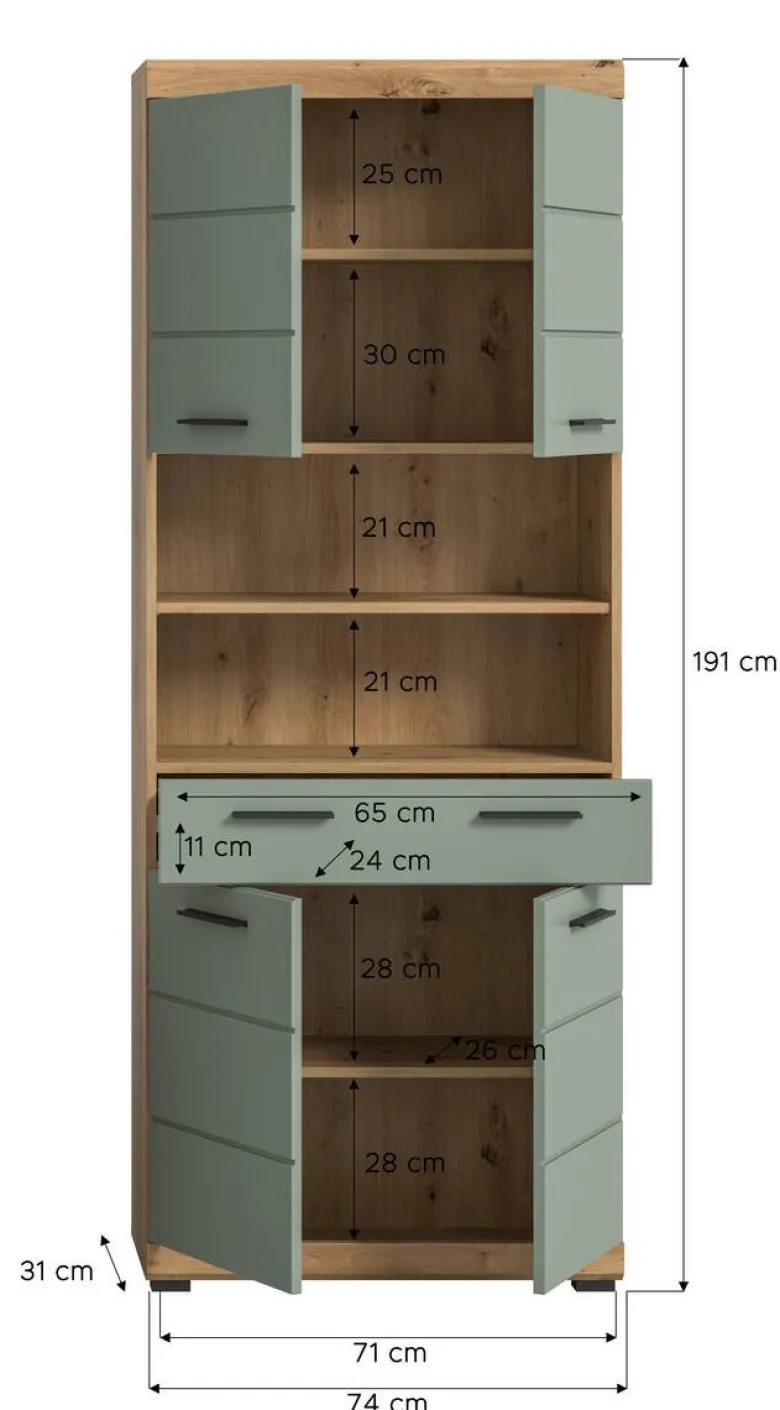 Badhochschrank Scout Eiche Artisan Nachbildung salbei Nachbildung B/H/T: ca. 74x191x31 cm