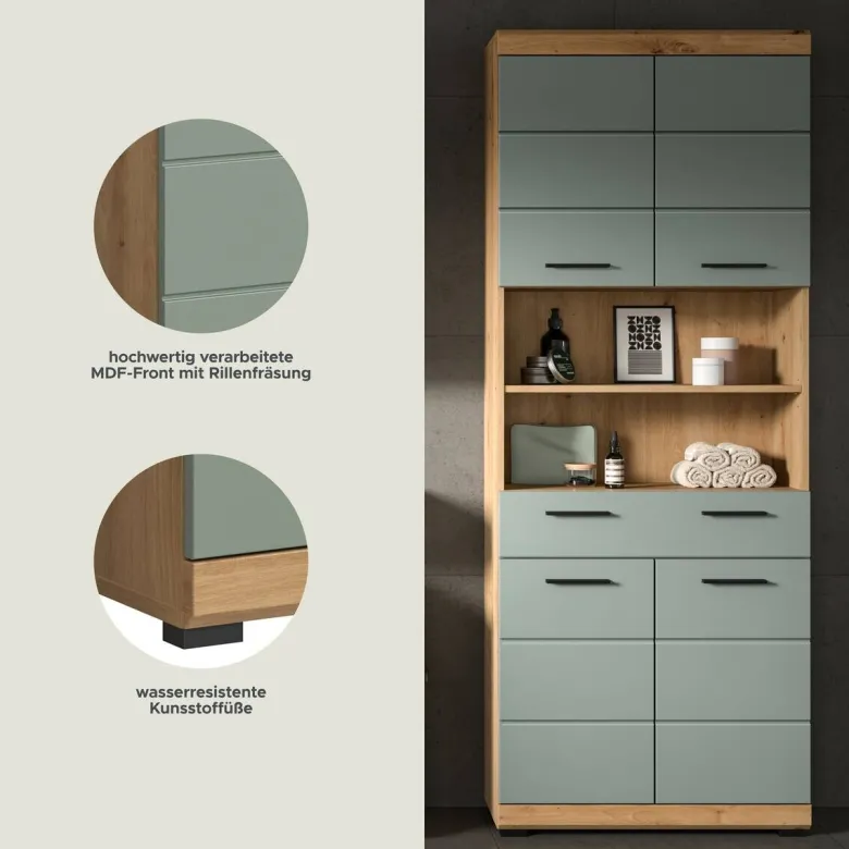 Badhochschrank Scout Eiche Artisan Nachbildung salbei Nachbildung B/H/T: ca. 74x191x31 cm
