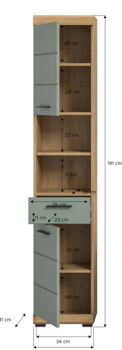 Badhochschrank Scout Eiche Artisan Nachbildung salbei Nachbildung B/H/T: ca. 37x191x31 cm