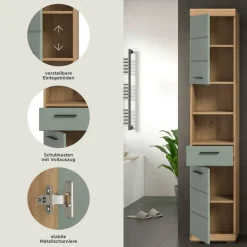 Badhochschrank Scout Eiche Artisan Nachbildung salbei Nachbildung B/H/T: ca. 37x191x31 cm