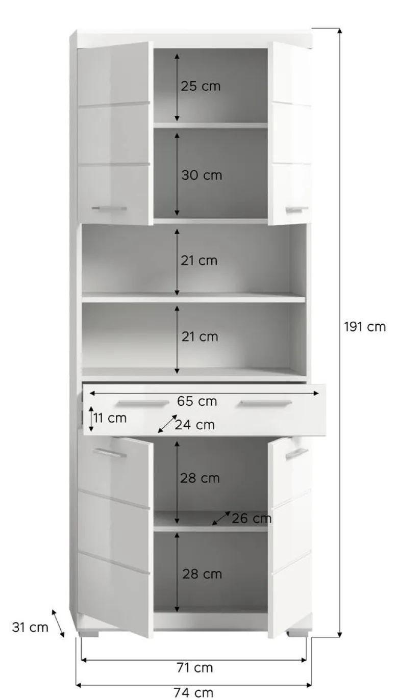 Badhochschrank Scout weiß weiß Hochglanz B/H/T: ca. 74x191x31 cm