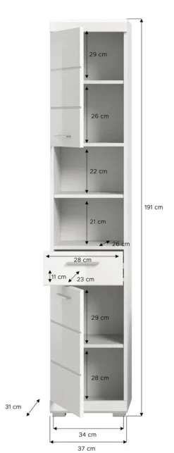 Badhochschrank Scout weiß weiß Hochglanz B/H/T: ca. 37x191x31 cm
