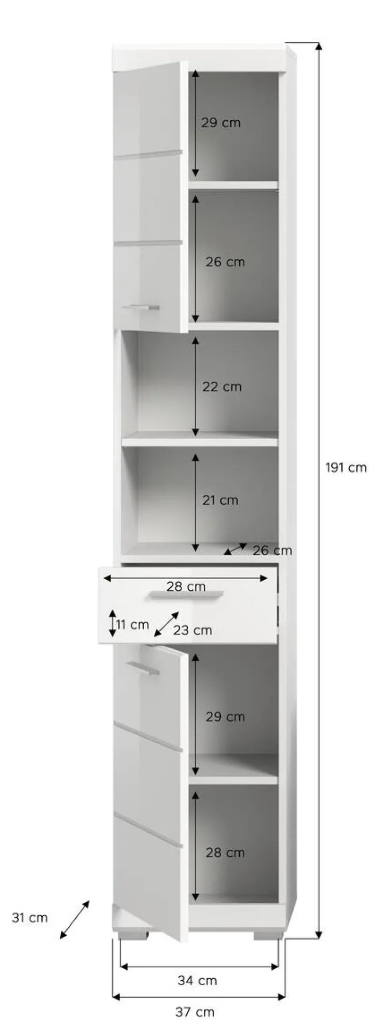 Badhochschrank Scout weiß weiß Hochglanz B/H/T: ca. 37x191x31 cm