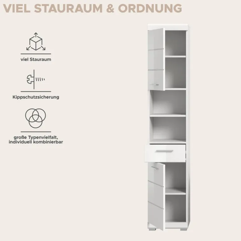Badhochschrank Scout weiß weiß Hochglanz B/H/T: ca. 37x191x31 cm