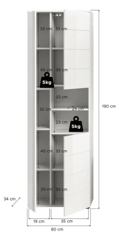 Badhochschrank VIRA weiß weiß Hochglanz B/H/T: ca. 60x190x34 cm