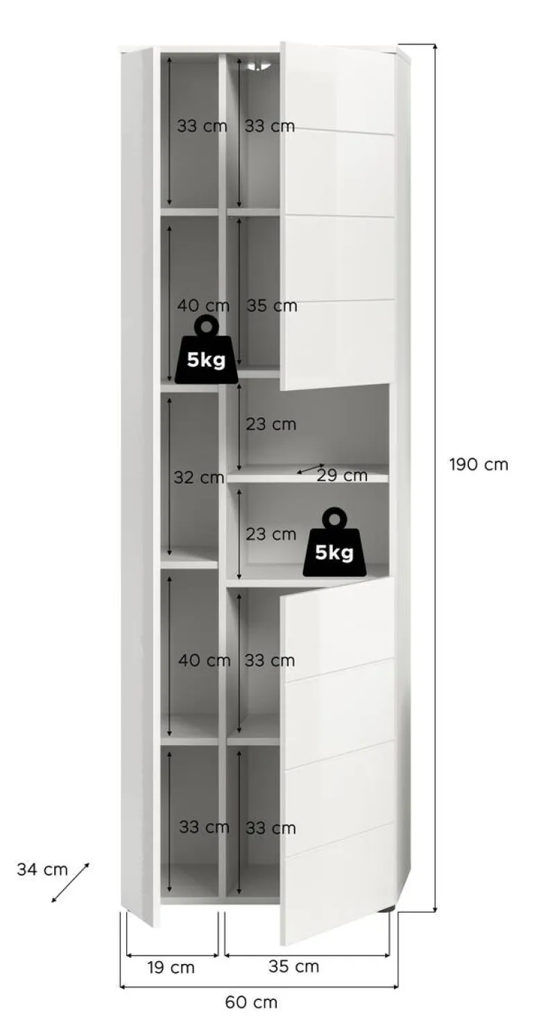 Badhochschrank VIRA weiß weiß Hochglanz B/H/T: ca. 60x190x34 cm