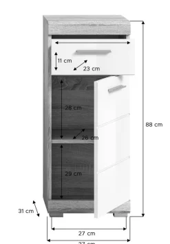 Badkommode LAMBADA Eiche Sonoma hell Nachbildung weiß Hochglanz B/H/T: ca. 37x88x31 cm