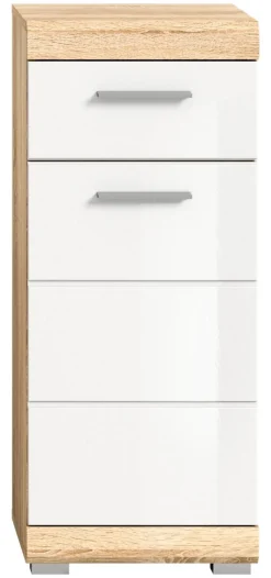 Badkommode LAMBADA Eiche Sonoma hell Nachbildung weiß Hochglanz B/H/T: ca. 37x88x31 cm