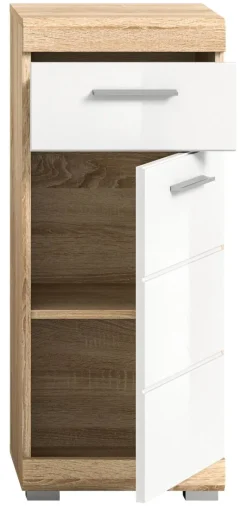 Badkommode LAMBADA Eiche Sonoma hell Nachbildung weiß Hochglanz B/H/T: ca. 37x88x31 cm