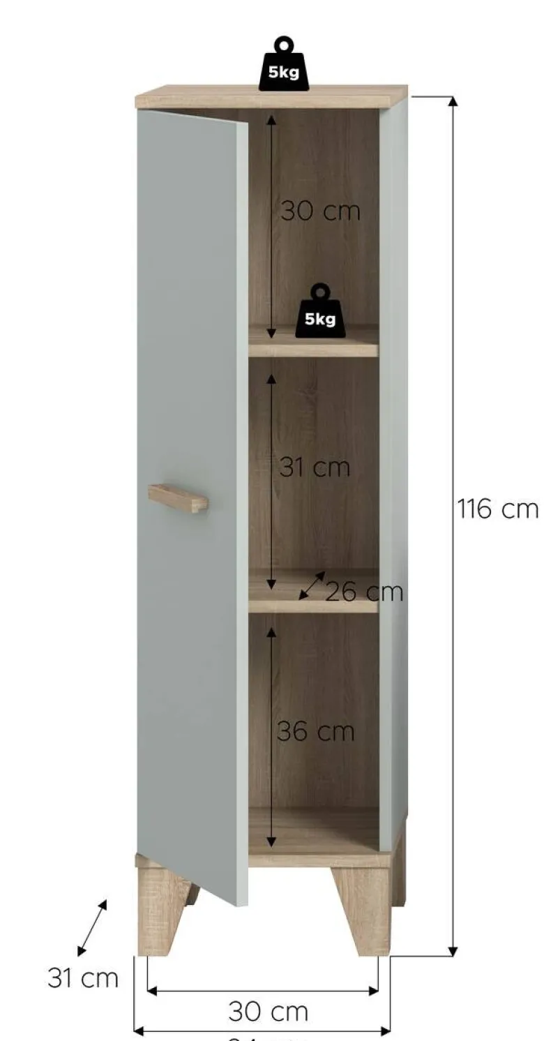 Badkommode STAR hellgrün Eiche hell Nachbildung B/H/T: ca. 34x116x31 cm