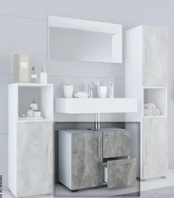 Badunterschrank Flandu Beton Optik weiß B/H/T: ca. 60x51x30 cm