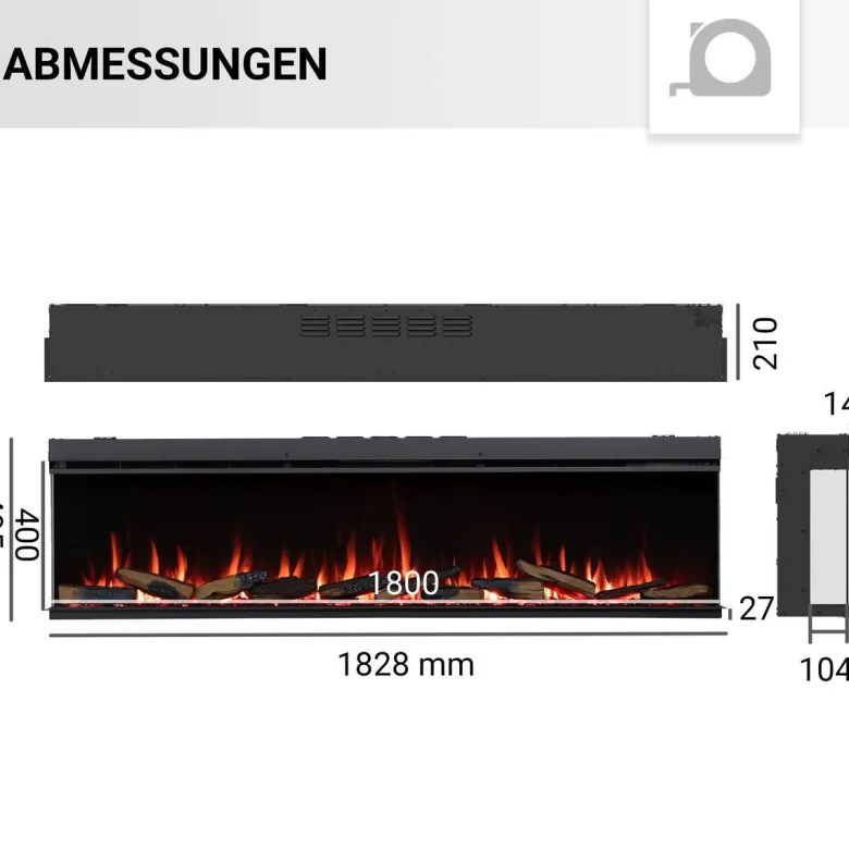 Balderia Elektrischer-Kamin B/H/T/L: ca. 182,8x49,5x21x182,8 cm