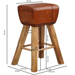 Barhocker braun natur Leder Echtholz B/H/T: ca. 43x75x43 cm