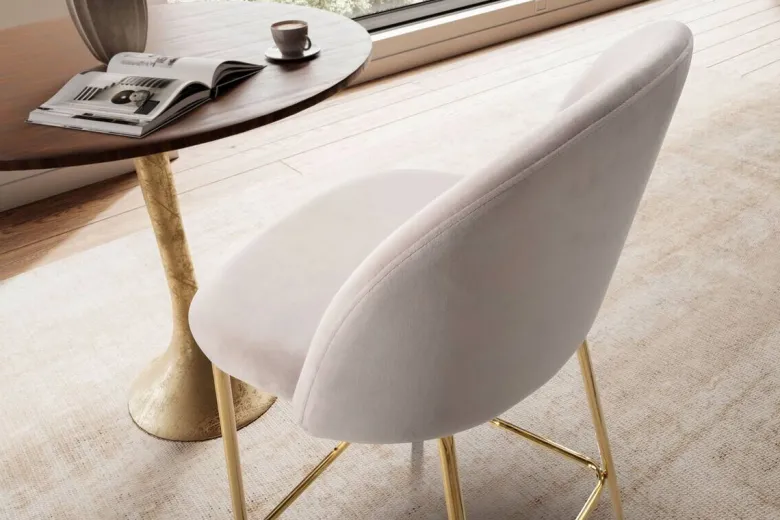 Barhocker 2er Set beige messing Samt Eisen