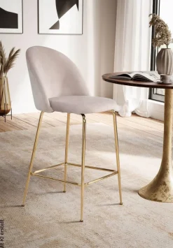 Barhocker 2er Set beige messing Samt Eisen