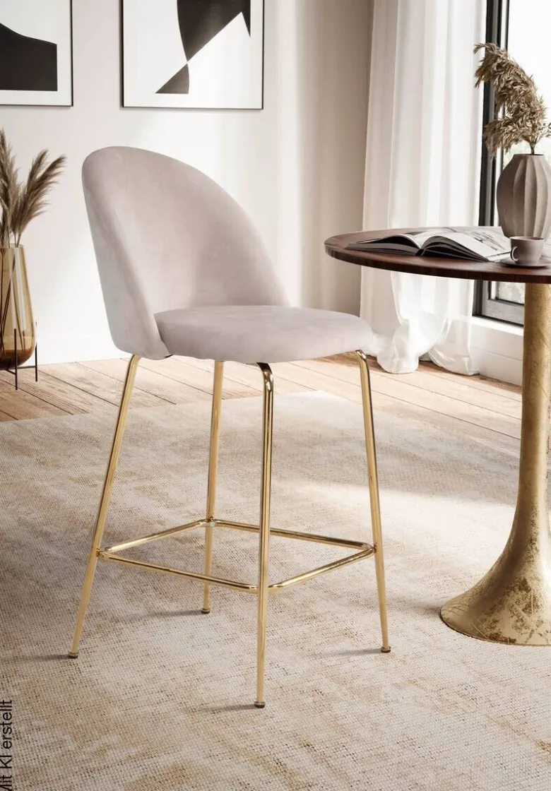 Barhocker 2er Set beige messing Samt Eisen