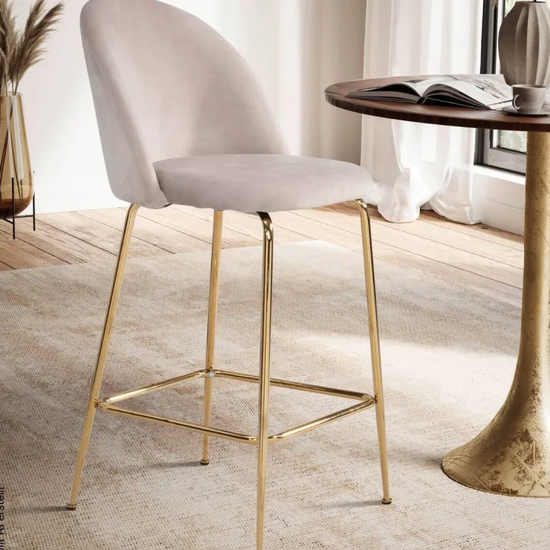 Barhocker 2er Set beige messing Samt Eisen