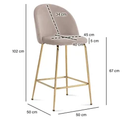 Barhocker 2er Set beige messing Samt Eisen