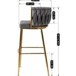 Barhocker FLORES grau Velourstoff B/H/T: ca. 60x104,5x56 cm