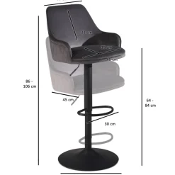 Barhocker grau Samt B/H/T: ca. 45x106x45 cm