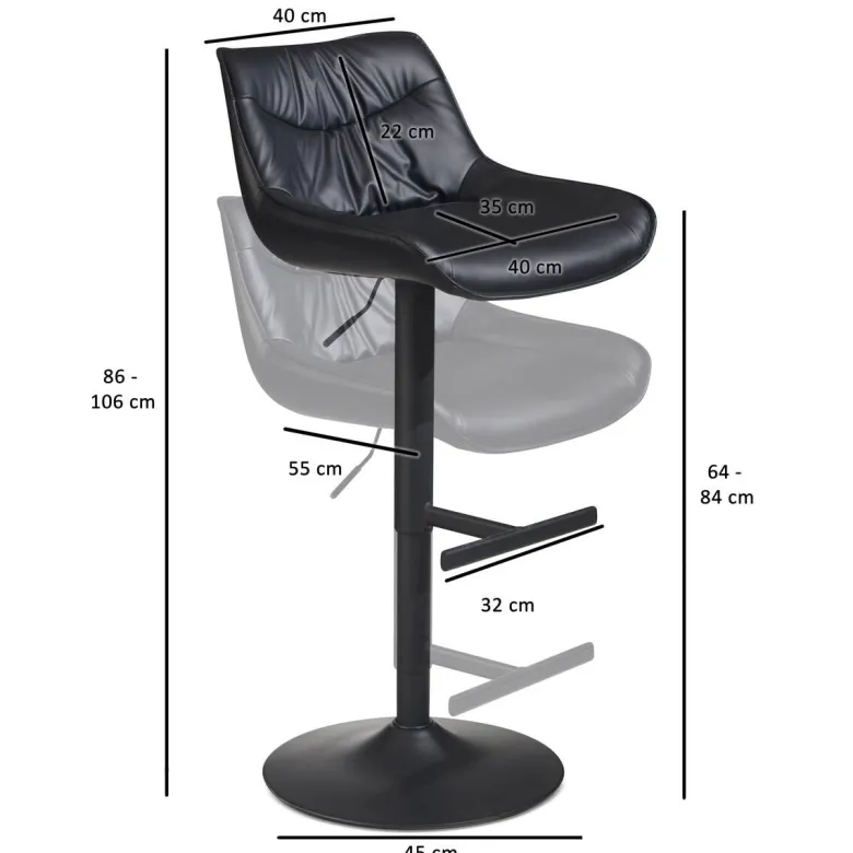 Barhocker schwarz Kunstleder B/H/T: ca. 45x106x55 cm