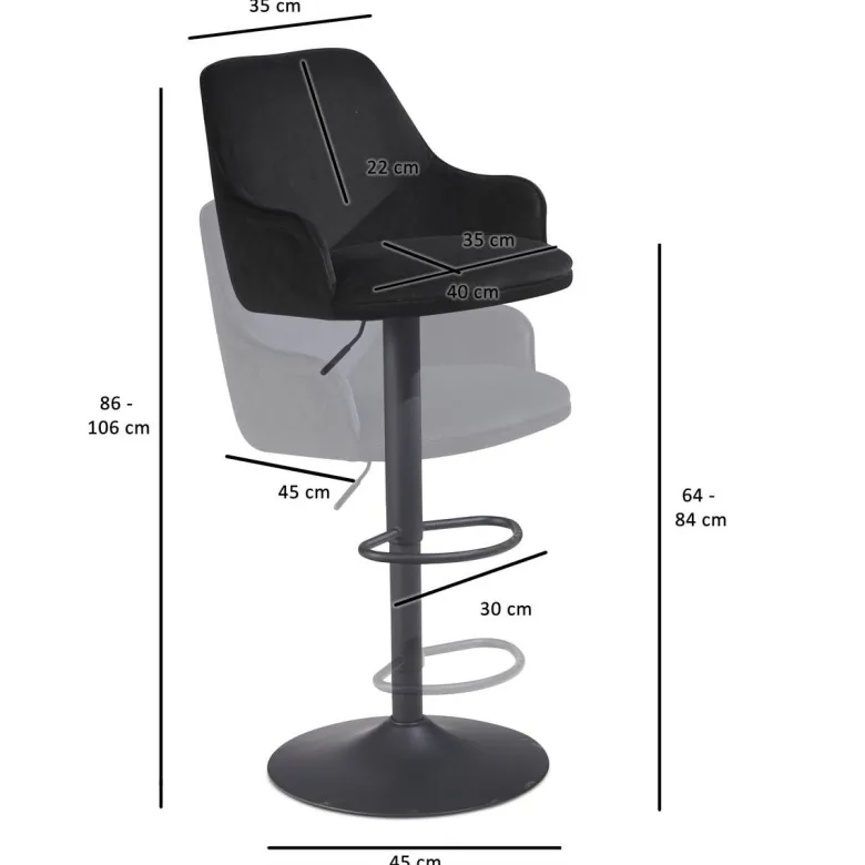 Barhocker schwarz Samt B/H/T: ca. 45x106x45 cm