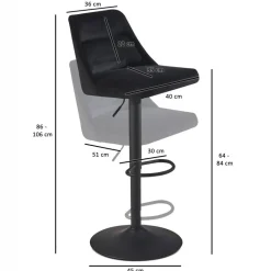 Barhocker schwarz Samt B/H/T: ca. 45x106x51 cm