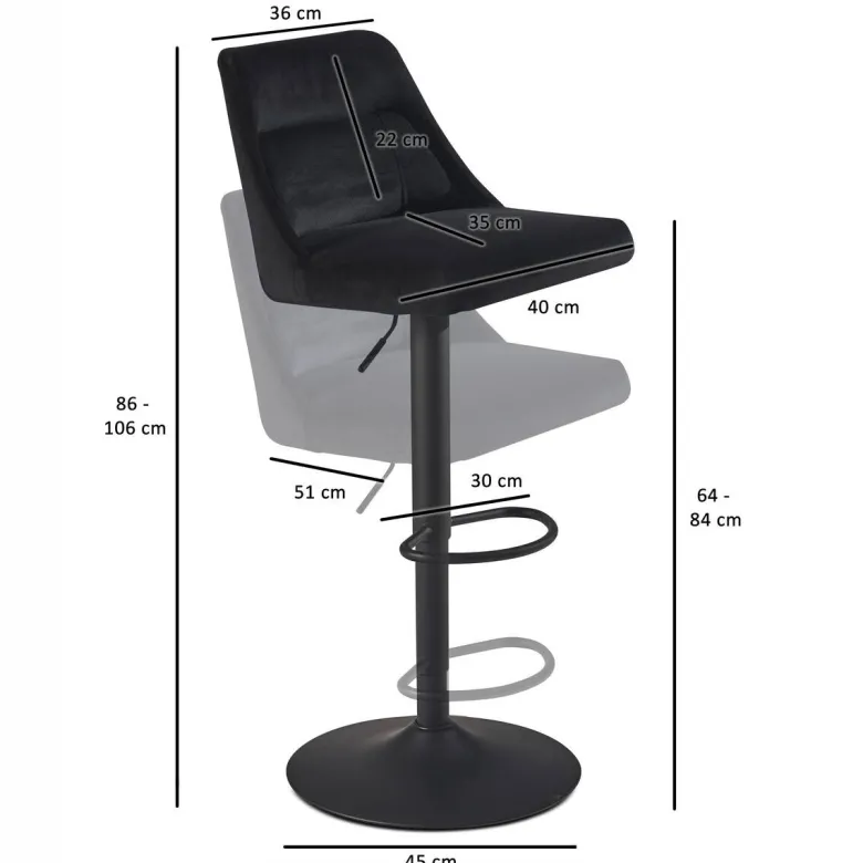 Barhocker schwarz Samt B/H/T: ca. 45x106x51 cm