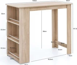 Bartisch Eiche Sonoma Nachbildung Holzwerkstoff B/H/T: ca. 120x107,5x60 cm