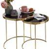 Beistelltisch 2er-Set schwarz gold lackiert Glas Metall