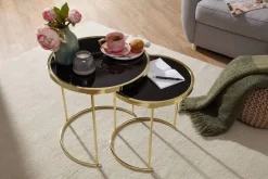 Beistelltisch 2er-Set schwarz gold lackiert Glas Metall
