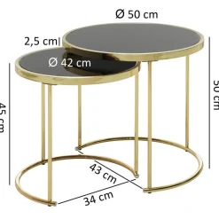 Beistelltisch 2er-Set schwarz gold lackiert Glas Metall
