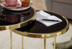 Beistelltisch 2er-Set schwarz gold lackiert Glas Metall