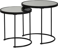 Beistelltisch 2er-Set. schwarz lackiert Glas Metall