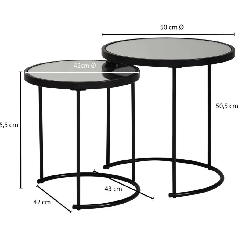 Beistelltisch 2er-Set. schwarz lackiert Glas Metall