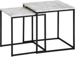Beistelltisch 2er-Set. weiß Marmor Optik schwarz pulverbeschichtet MDF Stahl