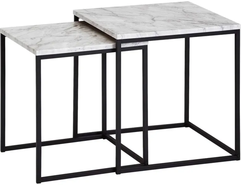 Beistelltisch 2er-Set. weiß Marmor Optik schwarz pulverbeschichtet MDF Stahl