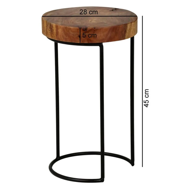 Beistelltisch natur schwarz Echtholz Metall B/H/T: ca. 28x45x28 cm