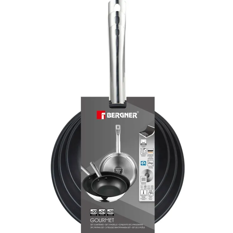 BERGNER Frypan-Set GOURMET silber Edelstahl B/H/L: ca. 26,5x16,3x48 cm
