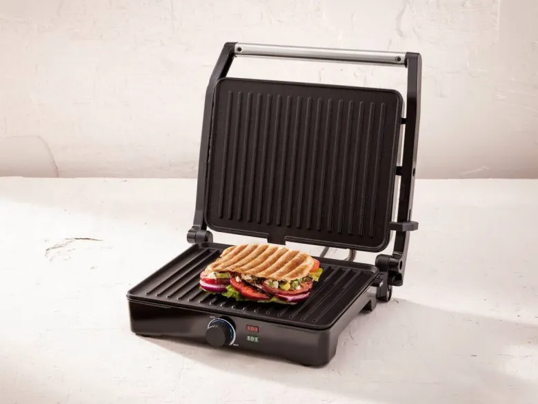 BERGNER Kontaktgrill silber B/H/L: ca. 15x37x38 cm