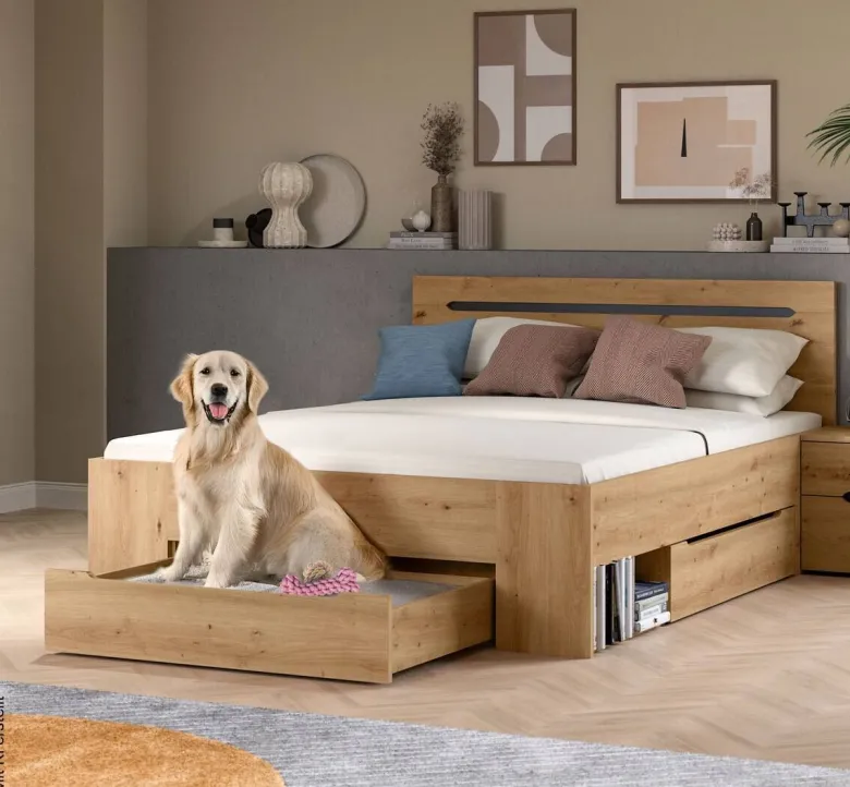 Bett CANU basaltgrau Artisan Nachbildung