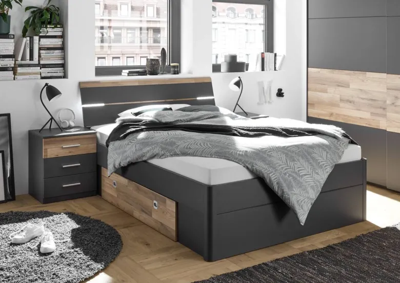 Bett Mars Graphit Montana Oak Nachbildung Liegefläche B/L: ca. 140x200 cm
