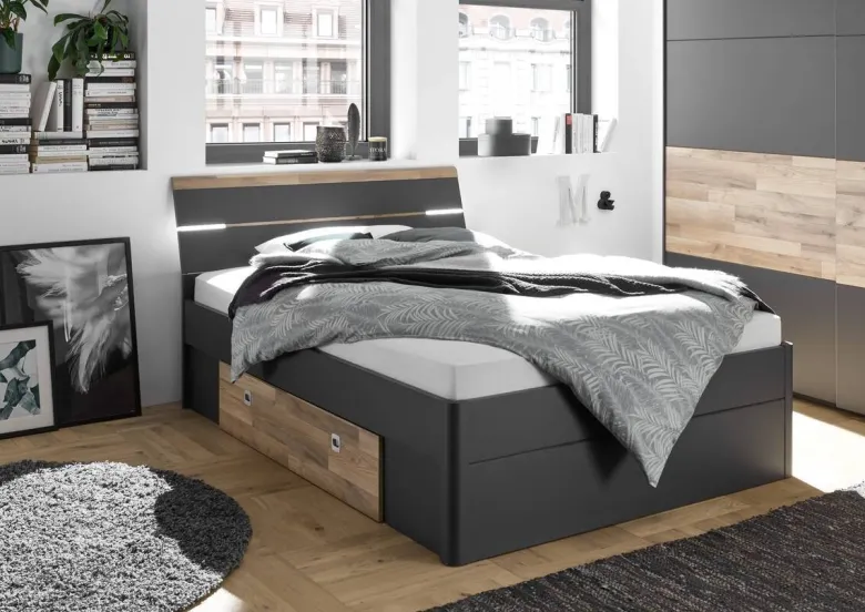 Bett Mars Graphit Montana Oak Nachbildung Liegefläche B/L: ca. 140x200 cm
