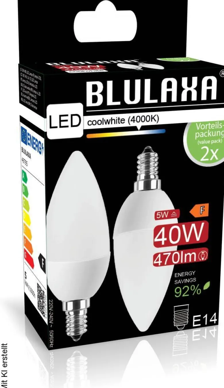 Blulaxa LED-Leuchtmittel Kerzenlampe 49795 2er Pack E14