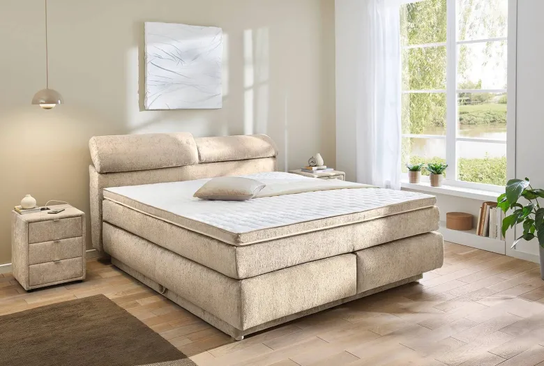 Boxspringbett beige Liegefläche B/L: ca. 180x200 cm