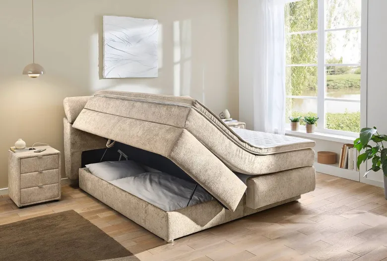 Boxspringbett beige Liegefläche B/L: ca. 180x200 cm